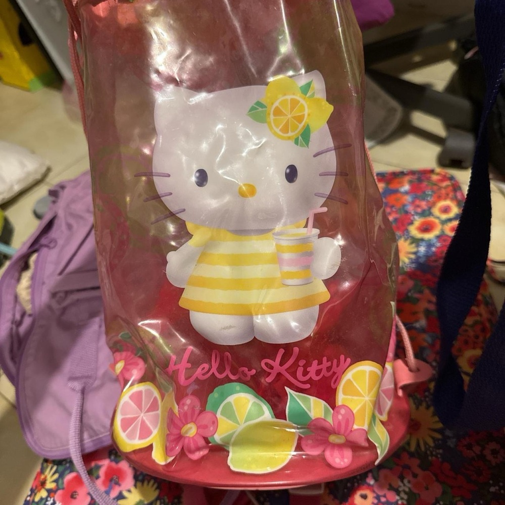 Sanrio Pink Floral Lemonade Vintage Drawstring Bucket Plastic Bag